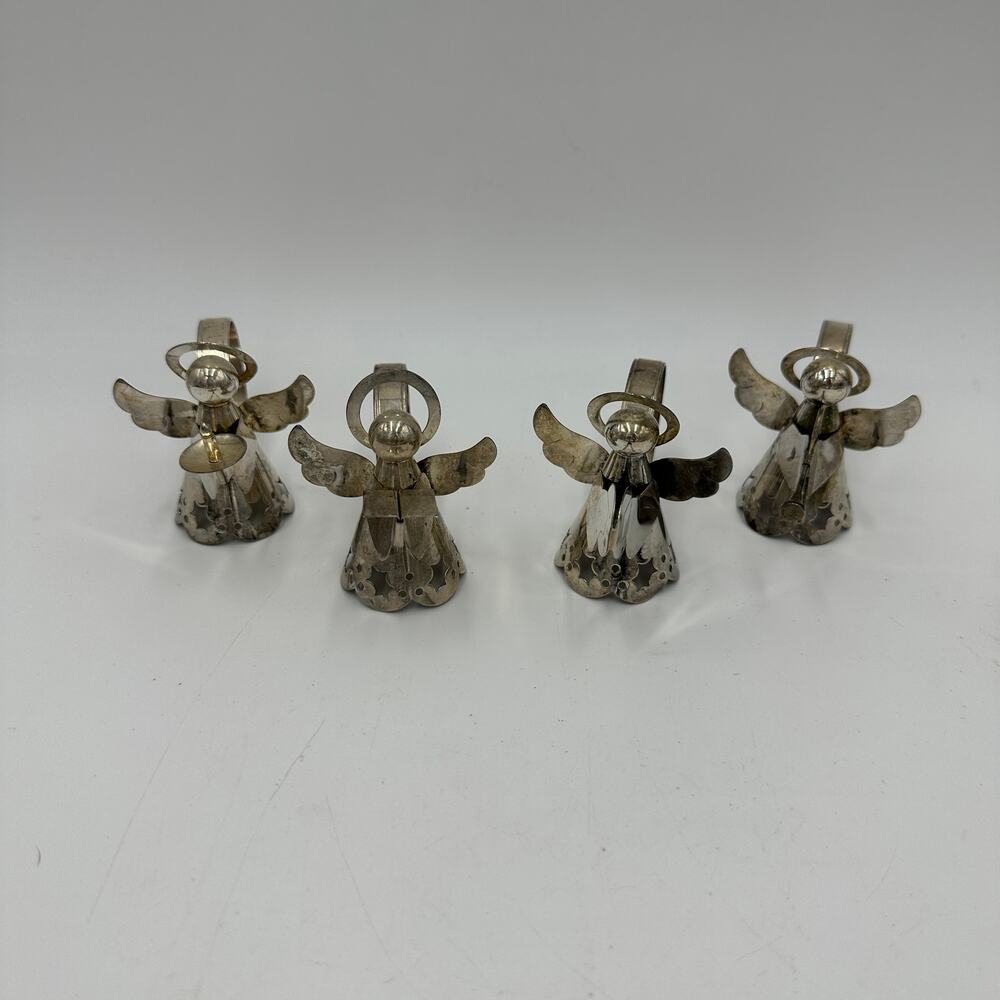 Vintage Silver Plate Christmas Angel Napkin Rings 1.5" Table Decor Set of 4